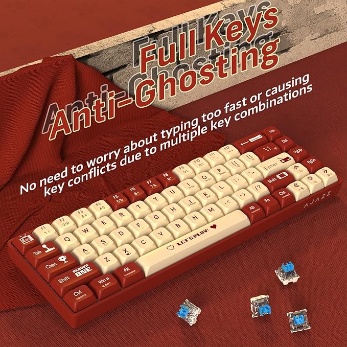 ATTACK SHARK AK680 60% Wired Mechanical Gaming KeyboardHot-SwappableRGB Rainbow BacklitUV Printing and EVA Sound ControlFully Anti-GhostingProgrammableBlue Switch for Windows/Mac Red&ampWhite