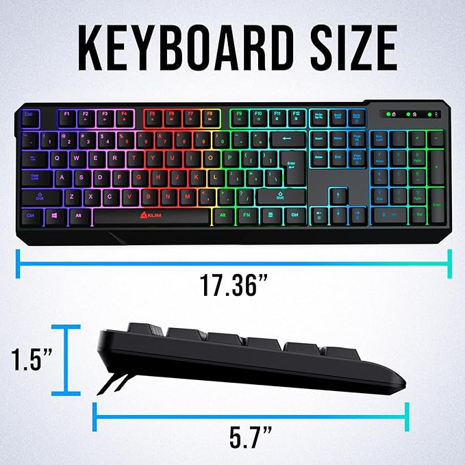 KLIM Chroma Wireless Keyboard – RGB Backlit Gaming Rechargeable Battery PC Keyboard Durable &amp Water-Resistant Compatible with PS4 PS5 &amp Mac - Black