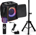 Pyle Portable Bluetooth Speaker with 8 Inch Woofer TWS Mic Input USB/SD/FM Radio Colorful Ring Lights 120 W Rechargeable Battery Tripod Stand &amp Speaker Bag Hi-Fi Sound Outdoor/Indoor Use