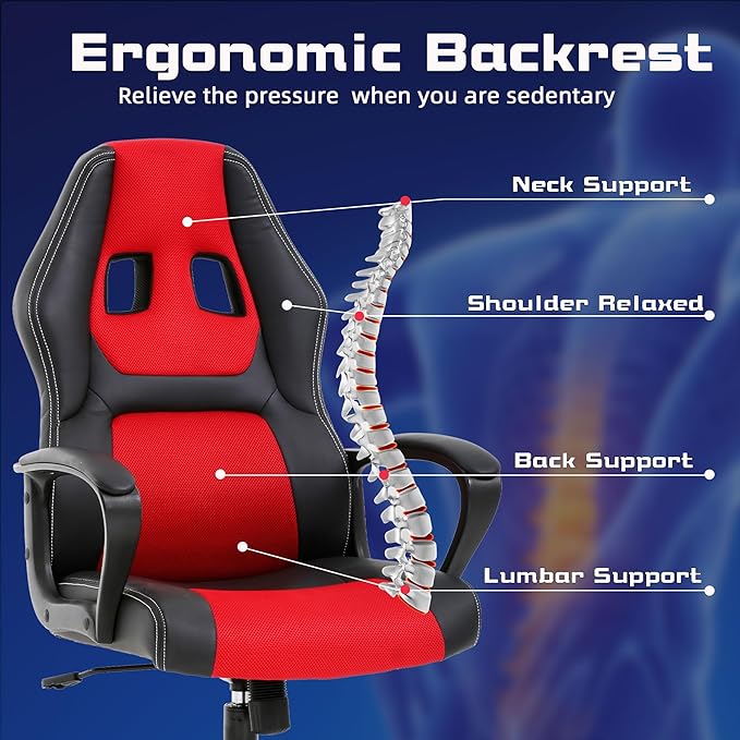 MKDLUFEI Video Game ChairErgonomic Office Chair Desk Chair and Lumbar Support PU Leather Recliner with HeadrestHeight Adjustable Computer Chair for Adults