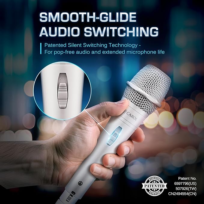 CAROL E dur-916S White XLR Wired Vocal Microphone for Singing – Dynamic Supercardioid Mic with Dual Shock Mount System for Karaoke Stage &amp Public Speaking Includes Mic 14.8ft XLR Cable &amp Sw
