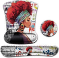 Ergonomic Mouse Pad Wrist Support Gel and Keyboard Wrist Rest Set African Graffiti Girls with Red Hair Design for Laptop Gaming and Office Comfortable and Pain Relief + Coaster