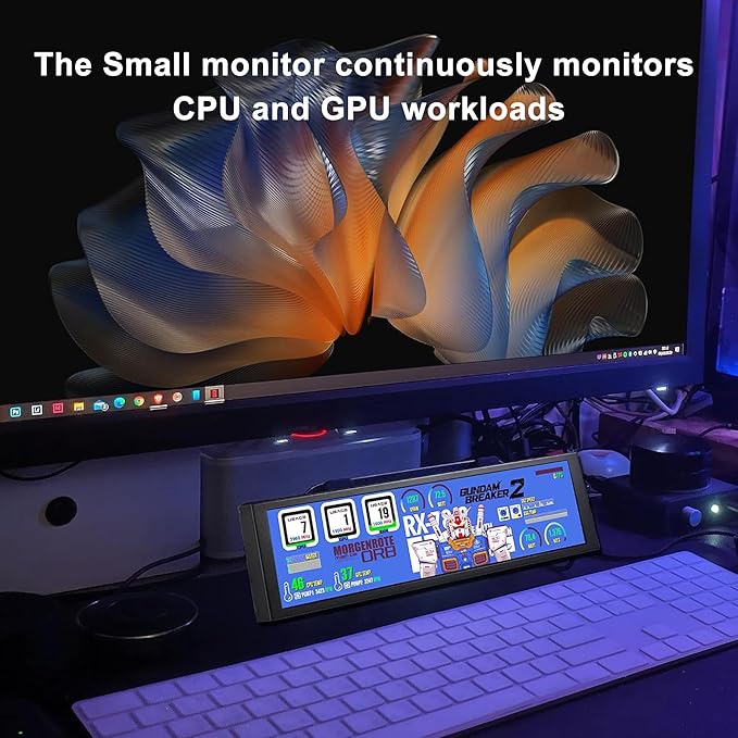 7.84 Inch HD Mini Monitor 1280x400 IPS Stretched Bar LCD Display with Casing for Computer Laptop Speed Temperature Aida64 CPU GPU Monitoring Secondary Screen