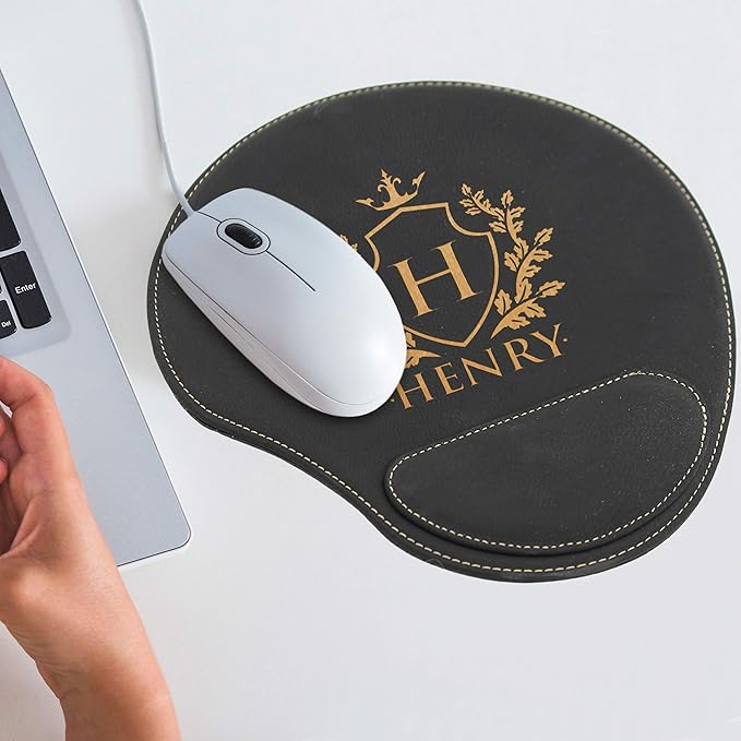 My Personal Memories Custom Engraved and Personalized Mouse Pad with Wrist Rest Desk Accessories (Black with Gold)