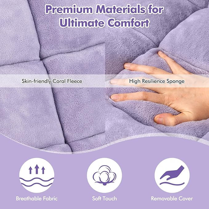 GOFLAME 14-Position Folding Floor Chair Padded Gaming Lazy Sofa Chair with Adjustable Backrest Couch Recliner Sleeper Bed Lounge Chair for Reading Gaming Meditating (Light Purple)
