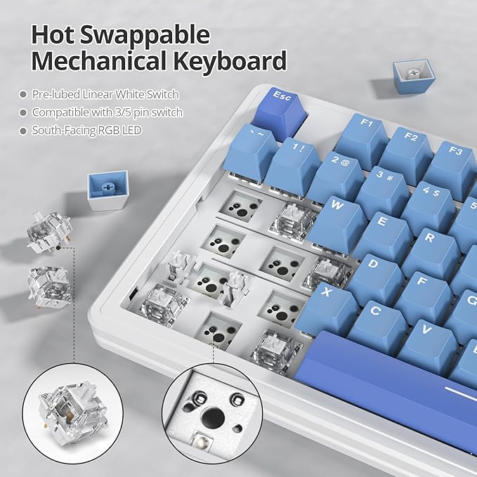 Owpkeenthy 75 Percent Gaming Keyboard Gasket Mounted87 Key Wired TKL Mechanical Keyboard Hot Swappable Linear Pre-lubed Linear Switch South-Facing RGB Backlit for PC Laptop (N-Blue)