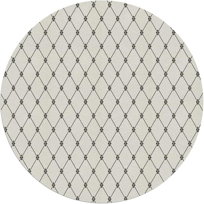 White Grey PU Leather Round Floor Mats for Office Chair Geometric Repeating Dotted Rhombuses Under Computer Desk Floor Protector for Rolling Chairs Non Slip Anti Scratches Modern Diameter 55 in
