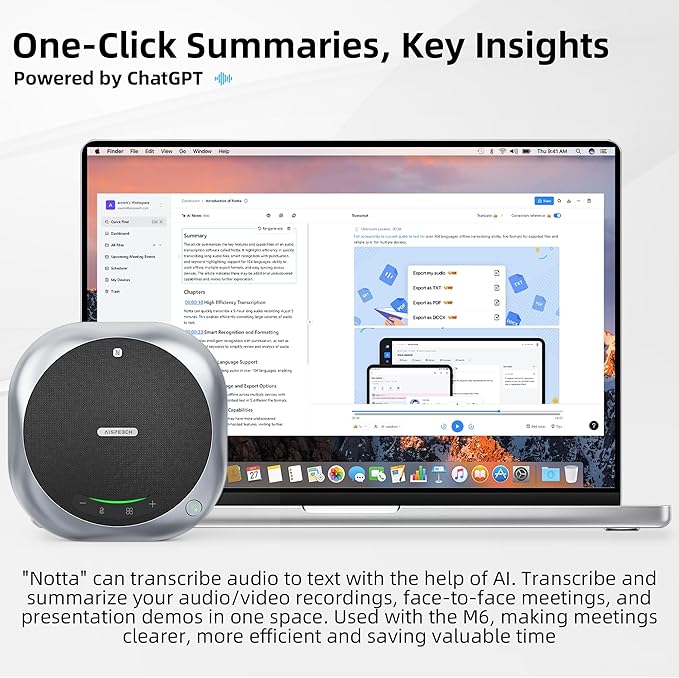 Bluetooth Conference Speakerphone M6 Conference Microphone with AI Noise Reduction AI Transcription Full-Duplex 360° Omnidirectional Voice Pickup USB Speaker for Teams Zoom Home Office Black