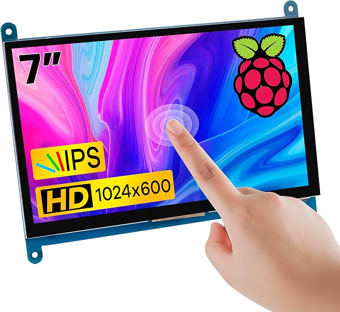 7 Inch IPS LCD Touch Screen Display Panel 1024×600 Capacitive Screen HDMI Monitor for Raspberry Pi5/Pi4/Pi3/ZERO W BB Black Windows 10 8 7