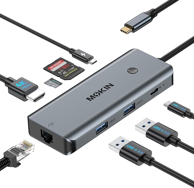 USB C Hub for MacBook Pro/AirMac Dongle with 3 USB PortUSB C to HDMI USB C to RJ45 EthernetMOKiN 8 in 1 USB C to HDMI Adapter100W PD Charging USB C to SD/TF Card Reader USB C Hub