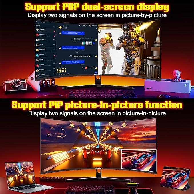 SANSUI 34 Inch 240Hz Ultrawide Curved Gaming Monitor UWQHD 3440×1440 21:9 2K Curved Monitor 1500RHDR400Fast VA PIP/PBPAI CrosshairAIPQ(Visual Enhance)MPRT 1msHDMI2.1*2DP1.4*2(DP Cable Incl.)