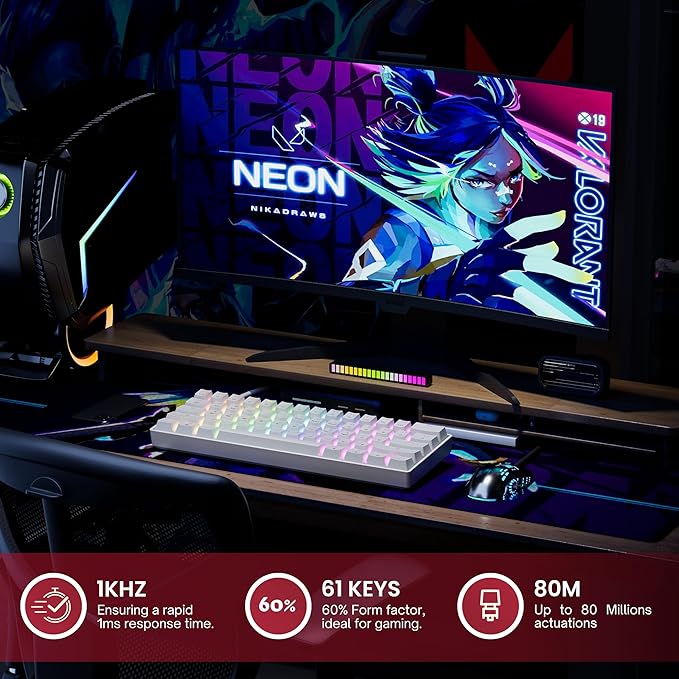 HK GAMING GK61 SE 60% | Mechanical Gaming Keyboard | 61 Keys Multi Color RGB LED Backlit for PC/Mac Gamer | US Layout (White Mechanical Black)