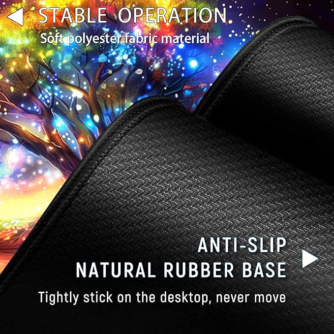 Large Gaming Mouse Pad+ Keyboard Wrist Rest Set Ergonomics Memory Foam Mouse Mat Wrist Rest Support for Home Office Waterproof Extended Mousepad 31.5x11.8in Colorful Tree of Life Desk Pad