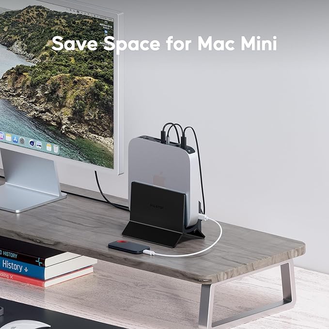 Vertical MacBook Docking Station PULWTOP Docking Station for Mac mini with M.2 NVMe case for MacBook Pro/Air 4K@60Hz HDMI 2USB C 10Gbps SD/TF 100W PD RJ45 2 USB A for Windows Black