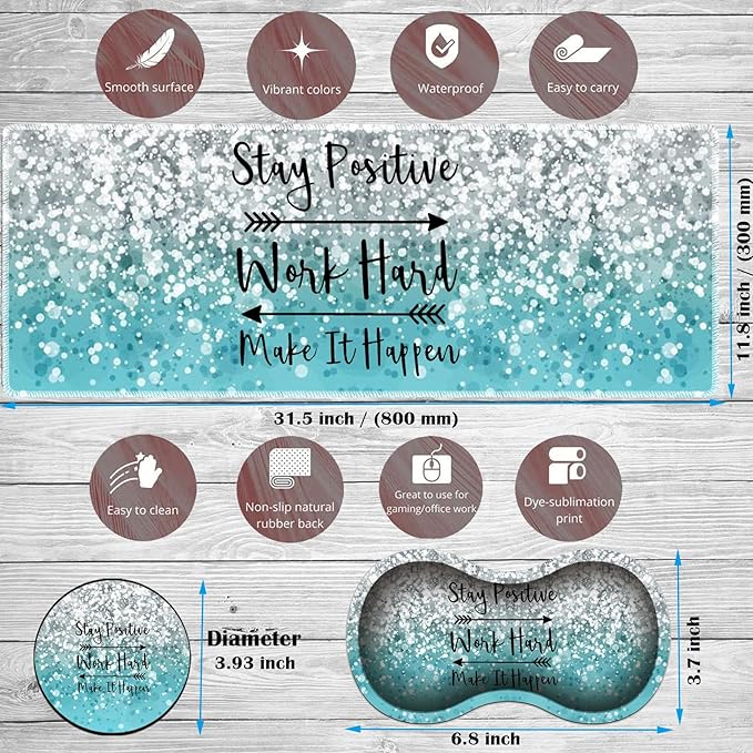 Large Game Mouse Pad + Wrist Support Pad + Coffee Coaster Blue Flash Bible Pattern Foldable Table Mat with Stitched Edge Non-Slip Set Pad Suitable for Office Work and Home