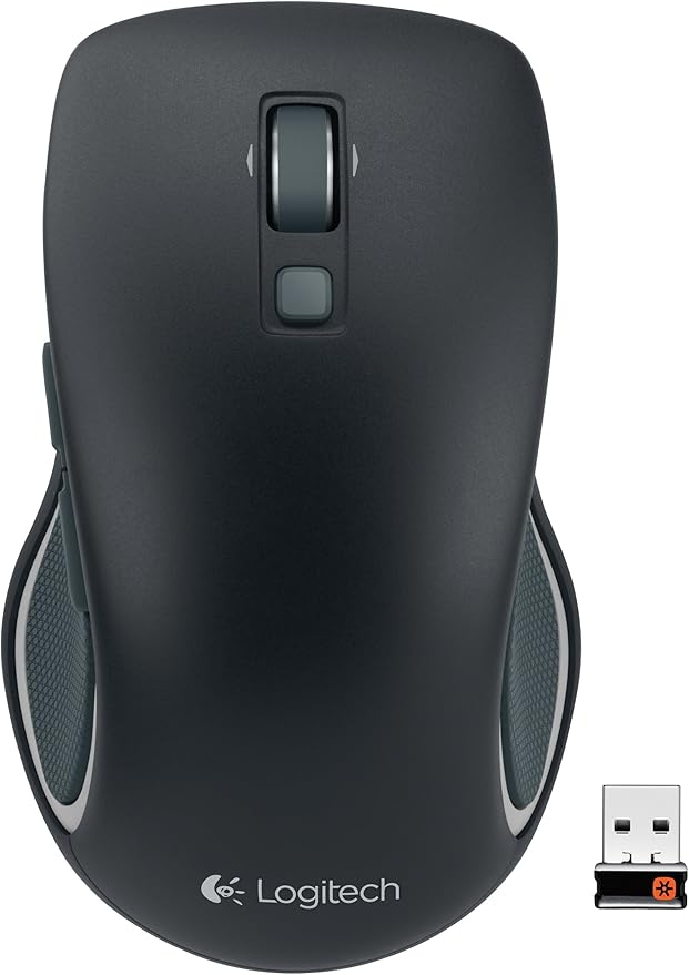 Logitech M560 Wireless Mouse – Hyper-fast Scrolling Full-Size Ergonomic Design for Right or Left Hand Use Microsoft Windows Shortcut Button and USB Unifying Receiver for Computers Black