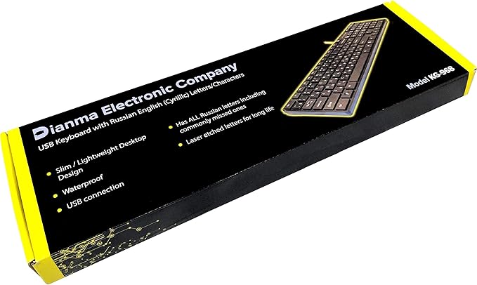 USB Keyboard with Russian English (Cyrillic) Letters/Characters- Full Size Slim Desktop Design