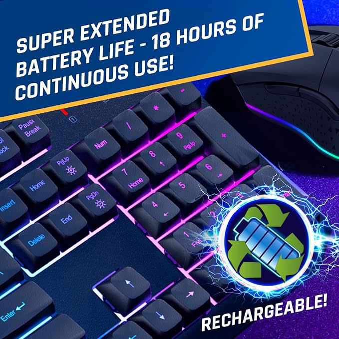 KLIM Chroma Wireless Keyboard and Mouse – RGB Backlit Gaming Combo Rechargeable Wireless Keyboard &amp RGB Mouse Durable &amp Ergonomic Dual USB Receivers Compatible with PC Mac PS4 PS5