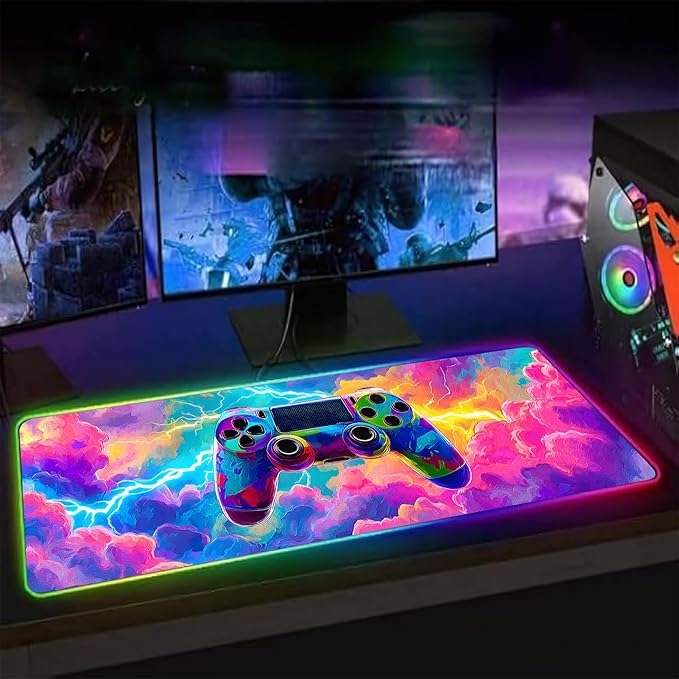 XL Led Gaming Mouse Pad with 14 Light Modes - Light Up Gamer Mouse Pad31.5 x 11.8in Non-Slip Gamepad Style RGB Large Gamer MousepadBlack Long Glowing Gaming Accessories for DeskWaterproof