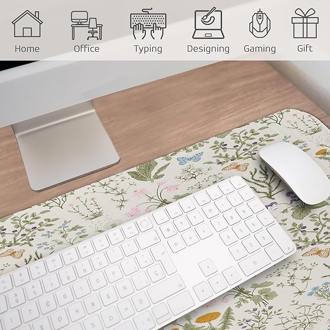 Ambesonne Floral Computer Mouse Pad Vintage Garden Plants Herbs Flowers Botanical Classic Design Art Rectangle Non-Slip Rubber Mousepad Large 31 x 12 Gaming Size Reseda Green Beige