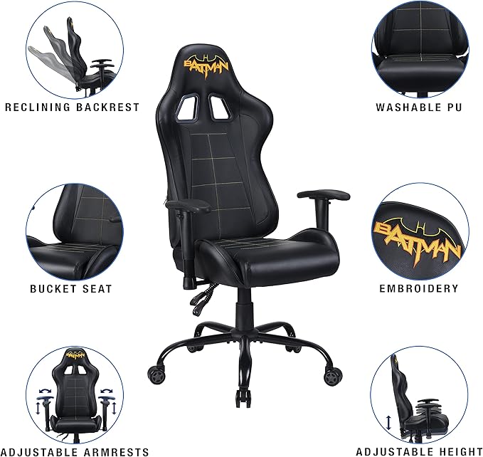 Batman - Official Ergonomic Gamer Chair Adjustable Back and Armrests - Adult Gaming Chair