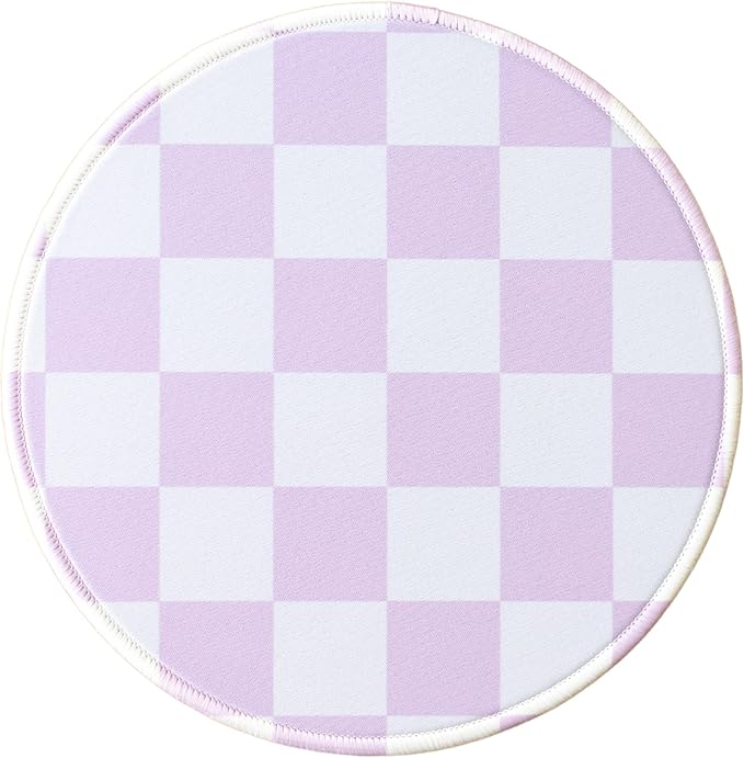 Elyse Breanne Design 8.5 Inch Round Mouse Pad for Computer Desktop Protector Non-Slip Rubber Backing Purple Checker