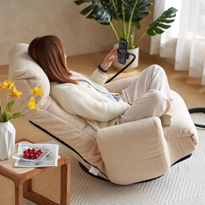 360° Swivel Gaming Floor Chair - 3 Position Adjustable Ergonomic Design with Armrests &amp Phone Holder Perfect for Teens &amp Adults (Beige)