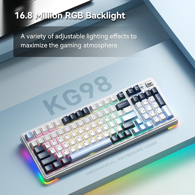 Machenike KG98 Mechanical KeyboardHot Swappable Custom Gaming KeyboardPre-lubed Linear SwitchesRGB SidelitTri-Mode 98 Keys Compact Layout for Gaming/Typing/Win/Mac/PC