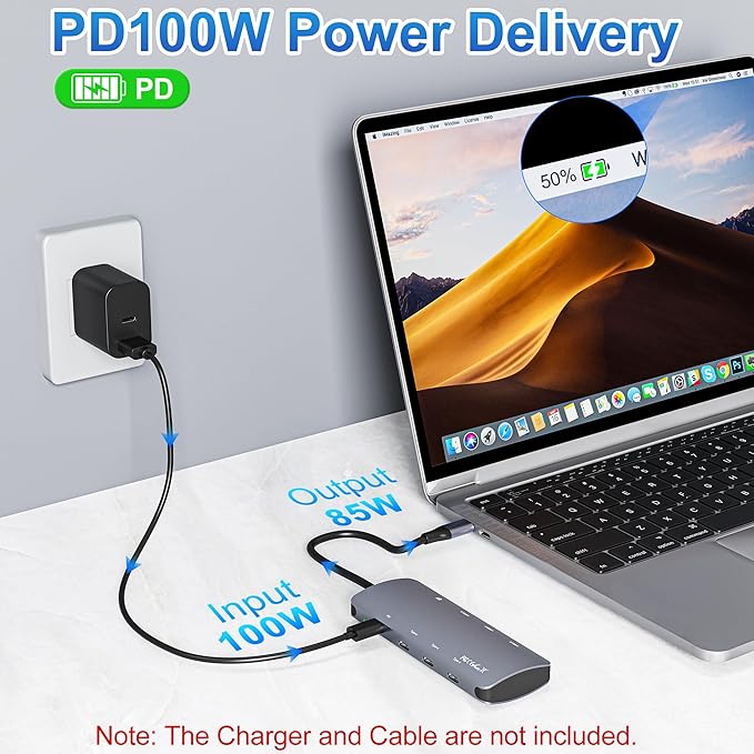 USB C Hub 10Gbps USB C Splitter with 4K@60Hz Video Output 100W Power Delivery Charging Data Transfer USB4 Hub Multiport Adapter for MacBook Pro/Air iPad Pro Mac mini and More Type C Devices