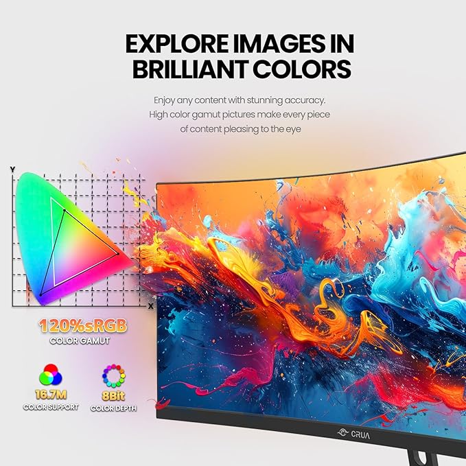 CRUA 30Inch Ultrawide Curved Monitor 21:9 FHD(2560x1080P) VA Computer Monitor 120% sRGB 100HZ 1500R PC Monitors Support FreeSync Wall-Mounted with HDMI/DP Display Port-Black