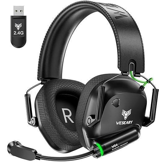 WESEARY Wireless Gaming Headset 2.4GHz &amp Bluetooth 5.4 Gaming Headphones with ENC Mic Ultra-Low Latency Stereo Sound Soft Earmuffs Wireless Headsets for PS5 PS4 Switch PC Mac