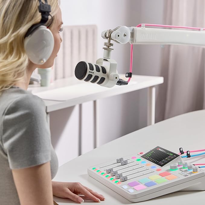 Rode PodMic USB Dynamic Broadcast Microphone with PSA1+ Microphone Boom Arm WS14 Pop Filter and Premium XLR Cable (White Bundle)