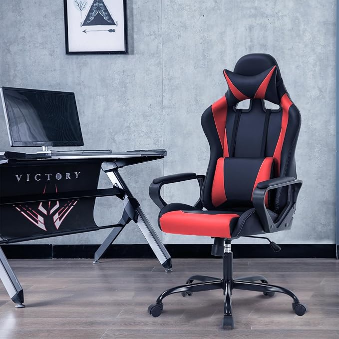 Gaming Chair High Back PU Leather Gaming Chairs Computer Chair with Armrest Headrest and Lumbar Support for Kids Teen Adults Men Women Height Adjustable Gamer Chair Computer Chairs for Adults