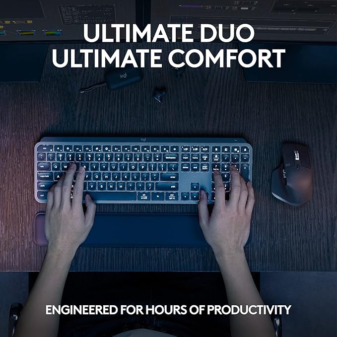 Logitech MX Keys S Combo - Performance Wireless Keyboard and Mouse with Palm Rest Customizable Illumination Fast Scrolling Bluetooth USB C for Windows Linux Chrome MacColor Graphite.