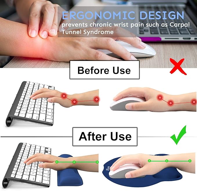 iFine Upgrade Enlarged Superfine Fibre Soft Smooth Memory Foam Ergonomic Mouse Pad &amp Keyboard Wrist Rest for Desktop Laptop Mac Gaming Office School or Home for Stress Free Typing (Blue Two Sets)