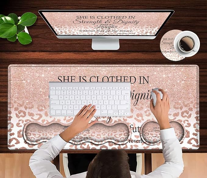 Large Mouse Pad Office Desk PadLaptop Desk Table Protector Writing Mat Ergonomic Extended Pink Leopard Mouse Pad Keyboard Wrist Rest Support SetProverbs 31:25 Verse Desk Mat Gaming Mouse Pad