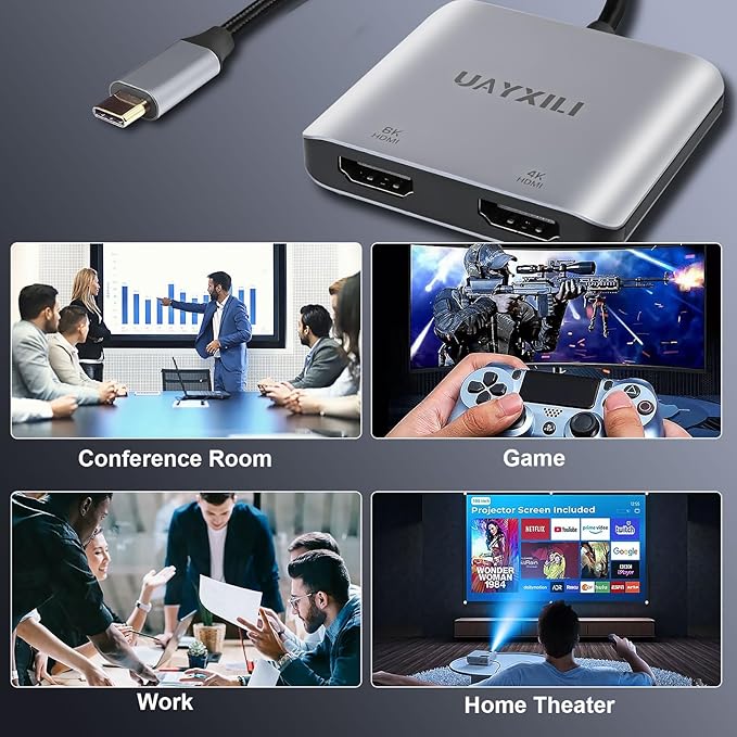 USB-C to Dual HDMI 8K Adapter - MST HDMI Splitter for Dual Monitors Extended Display Support 4K@60Hz Compatible with MacBook Dell HP Lenovo Thunderbolt 3/4 Laptops