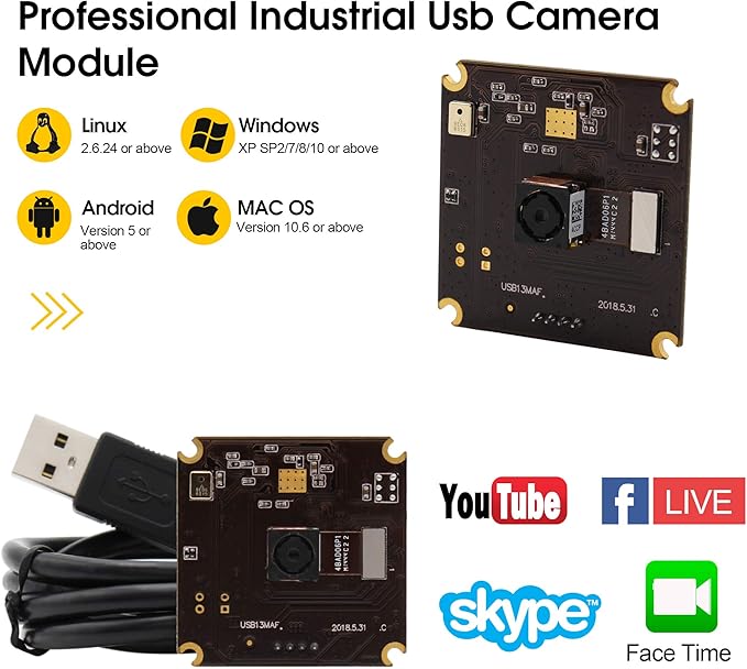 13mp USB Camera Module with Microphone Autofocus Audio Video Webcam Board for Computer Mini UVC USB2.0 PC Camera Industrial Embedded USB with Camera IMX214 Lightburn Camera for Laptop Jetson Nano