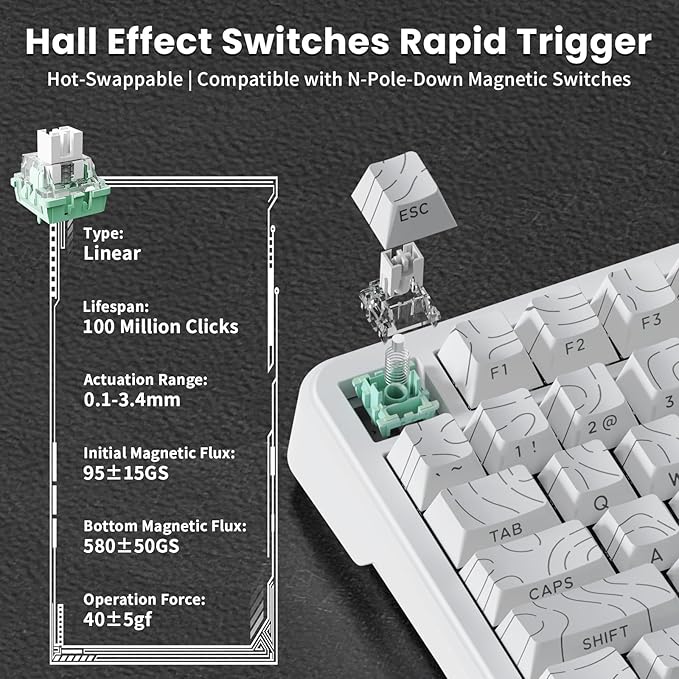 ATTACK SHARK X82 PRO HE Magnetic Gaming Keyboard8KHz Polling RateAdjustable Actuation Rapid TriggerTri-Mode Wireless PC Keyboard with 5000mAh BatteryCloud/Software Driver for Win/MacWhite Line
