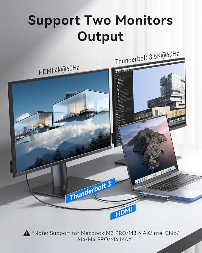 USB C Adapter Hub for MacBook Pro Air 2025-2018 Mac Adapter Multiport for MacBook 13 15 16 Mac Accessories Hub 8 in 2 with HDMI Thunderbolt 3 USB-C USB 3.0 2.0 SD/TF Card Reader