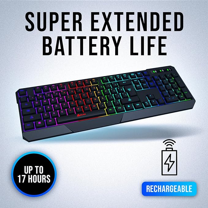 KLIM Chroma Wireless Keyboard – RGB Backlit Gaming Rechargeable Battery PC Keyboard Durable &amp Water-Resistant Compatible with PS4 PS5 &amp Mac - Black