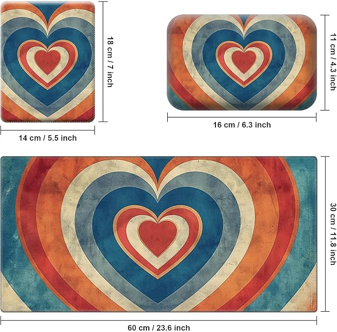 Wrist Rest for Computer Keyboard Small Mouse Pad and Desk Pad Mat 23.6 x 11.8 Set Office Desk Mat Non-Slip PU Desk Mat for Computer Laptop Office Gaming and Writing Orange Blue Heart