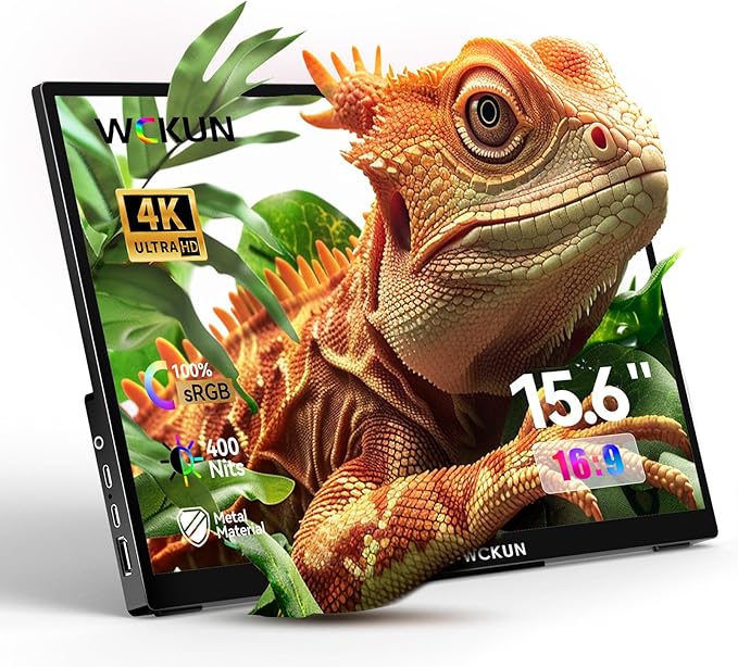 15.6 Inch Portable Monitor 4K UHD 3840x2160P/w SleeveMetal Shell &amp Kickstand &amp Dual SpeakerGaming MonitorTravel MonitorPlug&ampPlay for LaptopPCPhoneXboxPS4/5SwitchPi Black PMT-1
