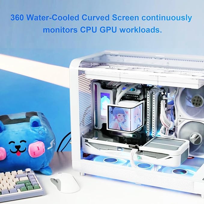 Portable Water Cooling Curved Screen Monitor 6.5 inch 2K 2560×1440 IPS with Magnic Stand External Computer Laptop OLED Monitor for PC Laptop Desktop (White)