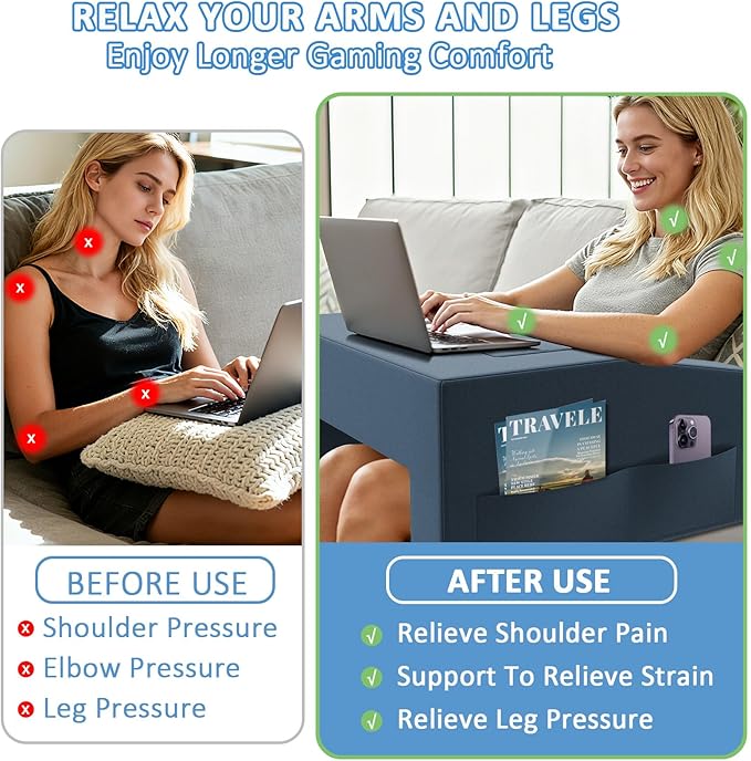 Lap Desk Pillow with Removable Cover Adjustable Angle Gaming &amp Machine Washable Reading Pillow for Adults Multipurpose Laptop Bed Tray with Arms for Working