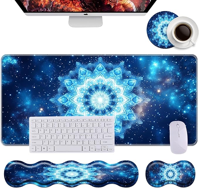 Keyboard Wrist Rest+Mouse Wrist Pad+Desk Pad SetMemory Foam Ergonomic Easy Typing Pain Relief for Computer Laptop Office Home - Starry Sky Mandala