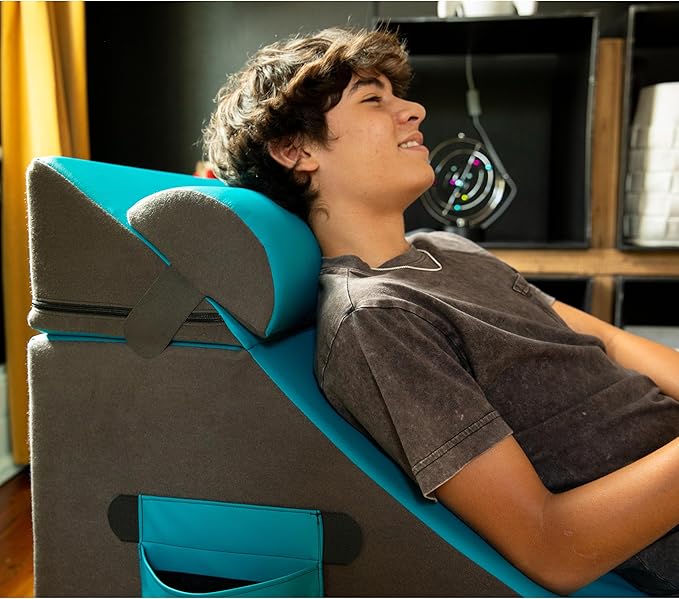 Jaxx Flexx V-Tex Convertible 3 in 1 Gamer Chair Table &amp Ottoman w/Adjustable Headrest &amp Pocket - Vinyl Turqouise