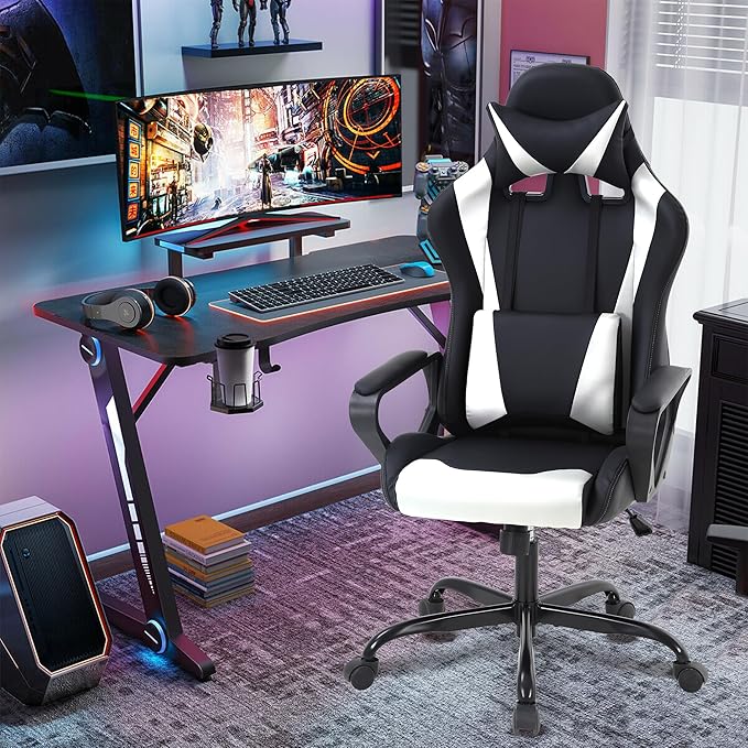 Comfortable Gaming Chairs for Adults Cheap Gamer Chair Swivel Game Chair for Boys Leather Computer Chair with Headrest and Lumbar Support PC Chair Racing Chair