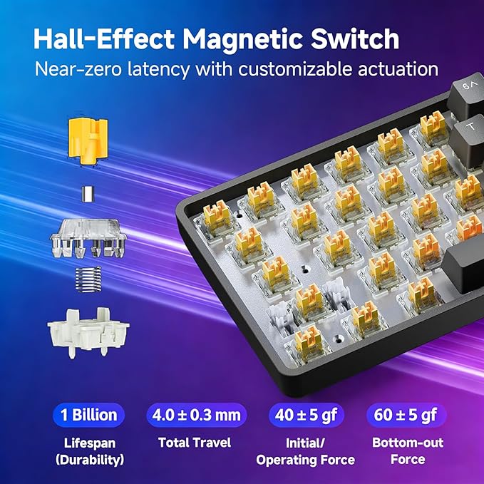 DIERYA DK68-C 60% Gaming HE Keyboard Magnetic Switch Hot Swappable Rapid Trigger Adjustable Actuation 8000Hz Polling Rate RGB Backlit Compact 68 Keys for Windows PC Wired Black