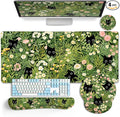 Cat Ergonomic Mouse Pad with Wrist Rest Desk Mat Set Green Gaming Mouse Pad Wrist Support Keyboard Mat Wrist Rest Cup Coaster Funny Office Decor